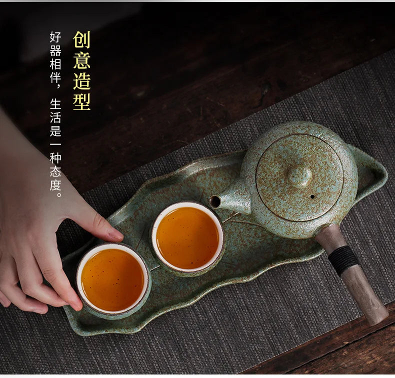 Japanese Stoneware Tea Tray Retro Ceramic Pot Bearing Support Small Tea Table Water Storage Dry Tea Table Household Cha Teaware