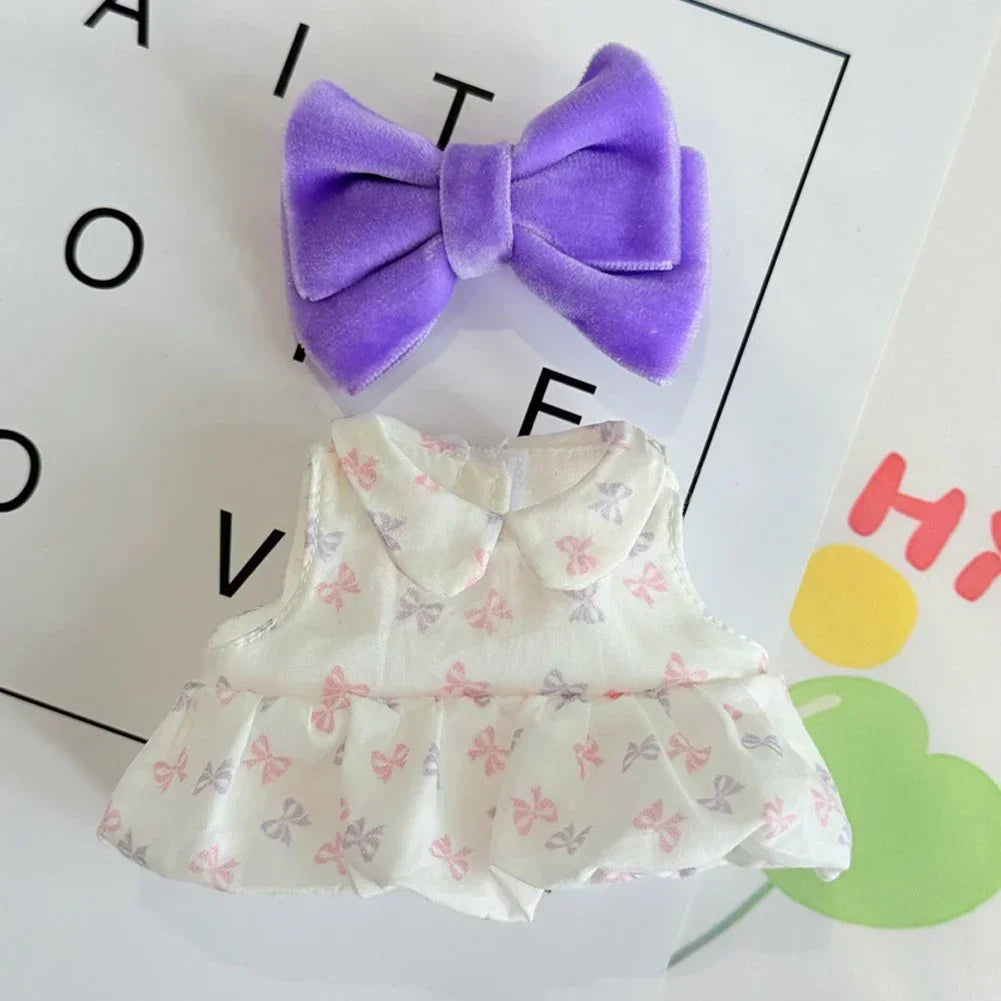 Lovely Bow Heart Flower Bud Skirt Set Decor Dress Sweater Cardigan Outfit Dolls Accessories For 17cm/38cm Labubu Doll Clothes