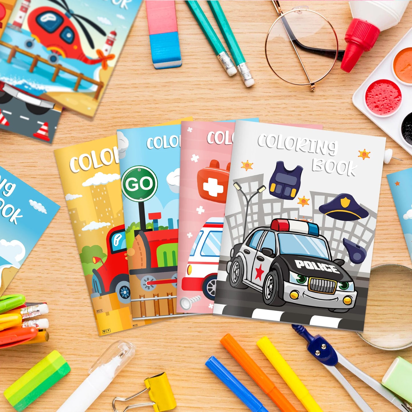 16pcs Vehicle Theme Coloring Books Graffiti Aircraft Fire Truck Pattern DIY Drawing Painting Books For Kids Gifts Party Supplies