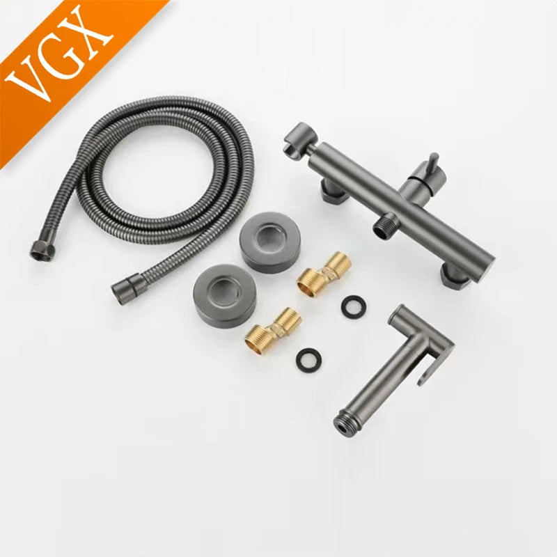 VGX Brass Bidet Faucet Set Handheld Ducha Higienica Hot Cold Toilet Crane Women Washer Bathroom Shattaf Sprayer Hygienic Shower