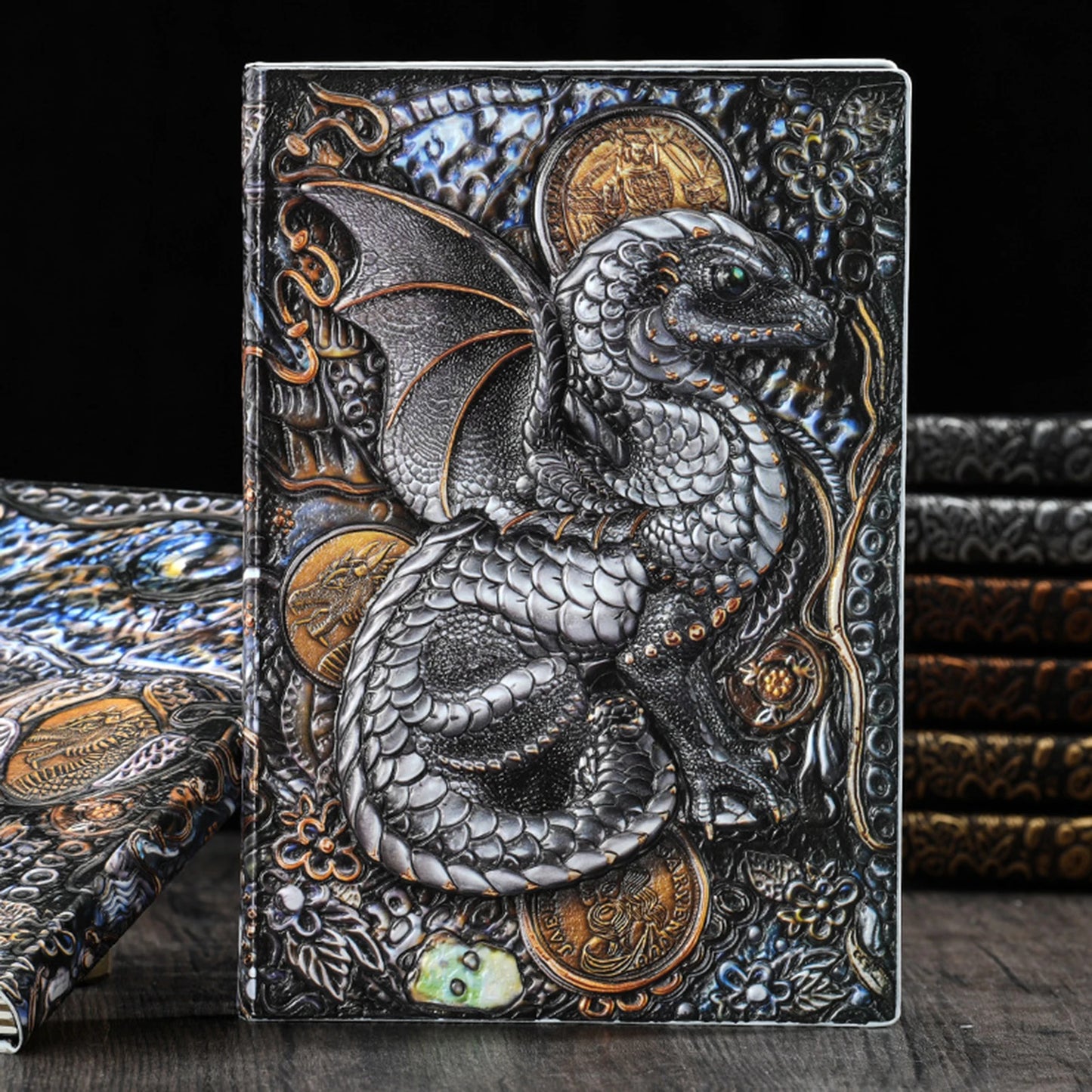 Carnet de notes A5 en relief avec motif dragon volant 3D, fait à la main, couverture en cuir, cadeau pour homme, voyage, pensées, notes, poésie