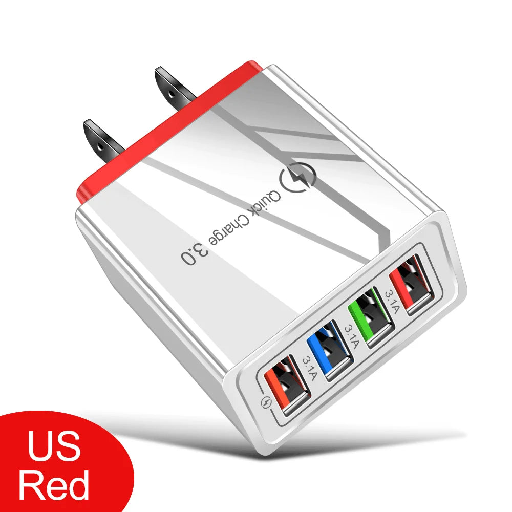 4 Ports USB Charger Fast Charging EU/US Plug Mobile Phone Charger Universal Quick Charge 3.0 Power Adapter For Xiaomi 12 Pro Max