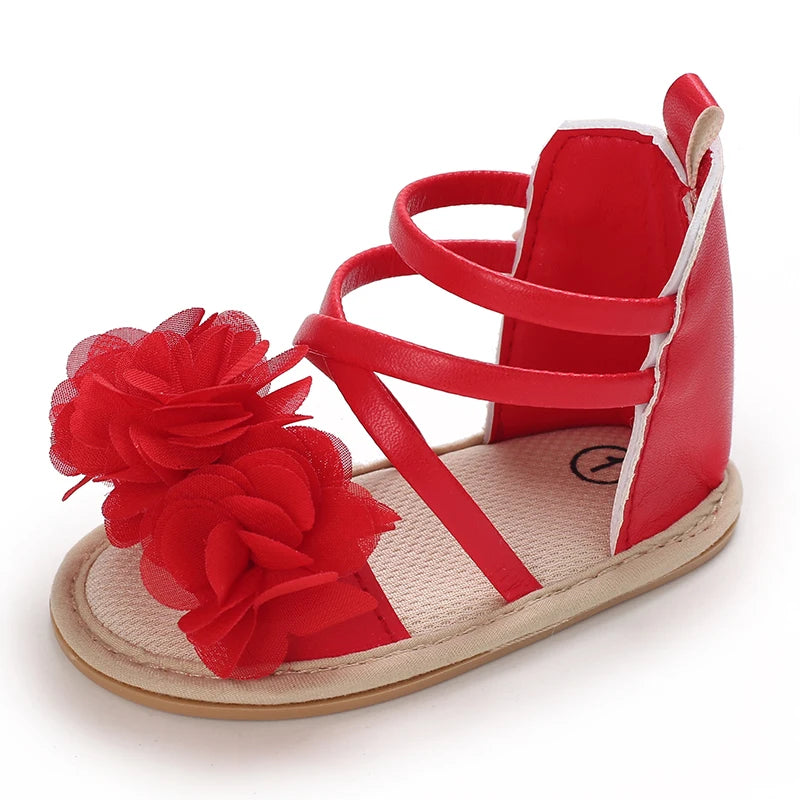 Girls' Sandals 2025 Summer New Children's Flower Princess Shoes Medium Large Children's Soft Bottom High Butt Roman Shoes
