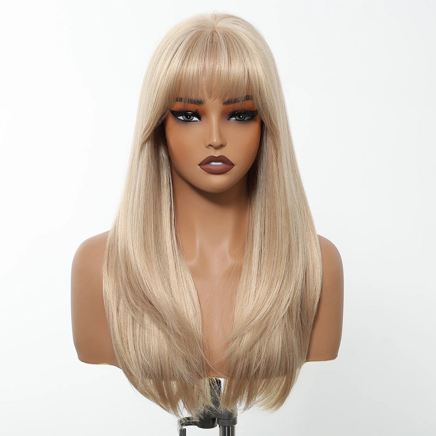 Perruques synthétiques longues blondes EASIHAIR pour femmes, cheveux naturels lisses et dégradés avec frange, résistantes à la chaleur, pour un usage quotidien