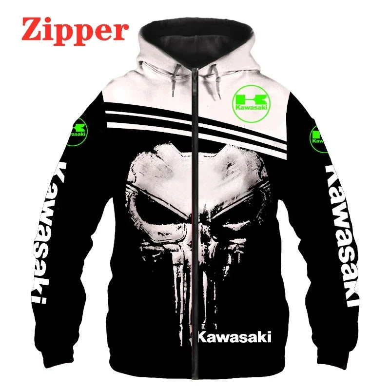 Sweat à capuche Punisher pour homme, imprimé numérique 3D, fermeture éclair, combinaison de course de moto, 2024
