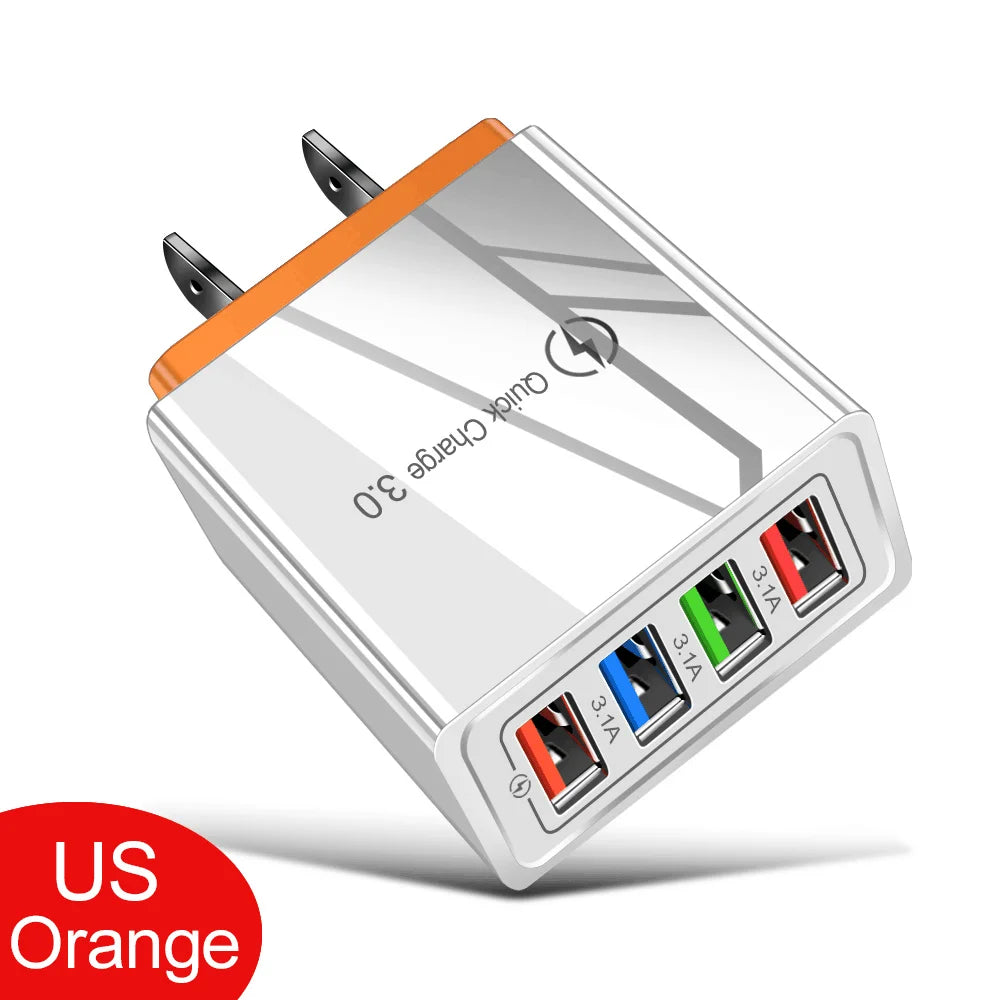4 Ports USB Charger Fast Charging EU/US Plug Mobile Phone Charger Universal Quick Charge 3.0 Power Adapter For Xiaomi 12 Pro Max