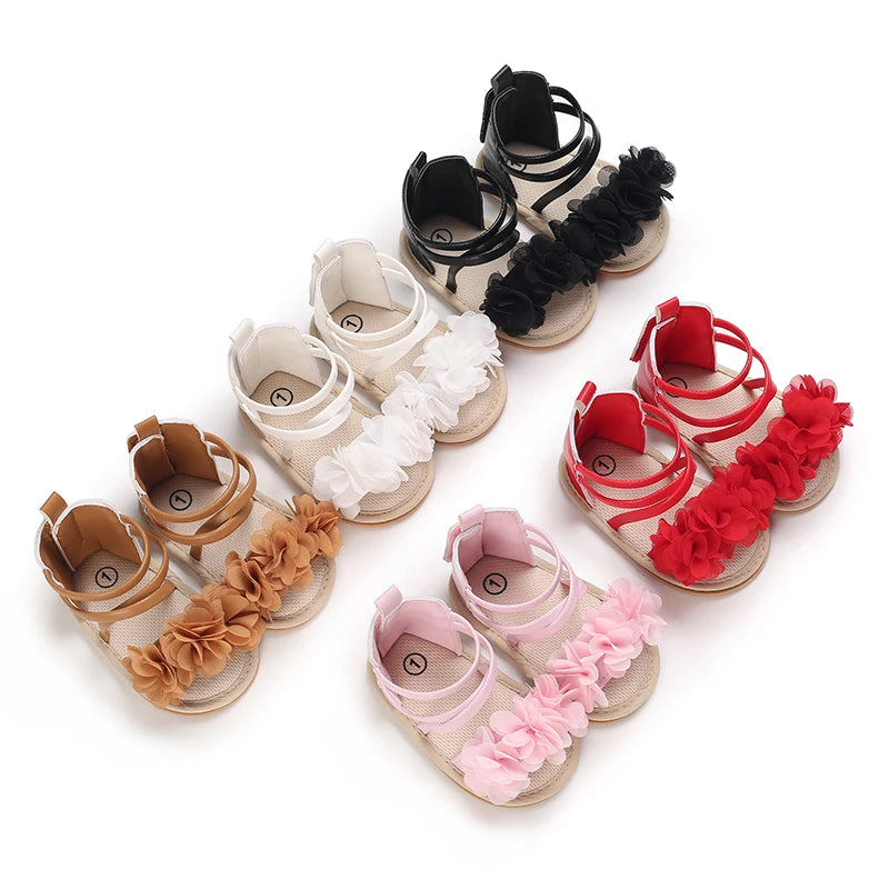 Girls' Sandals 2025 Summer New Children's Flower Princess Shoes Medium Large Children's Soft Bottom High Butt Roman Shoes