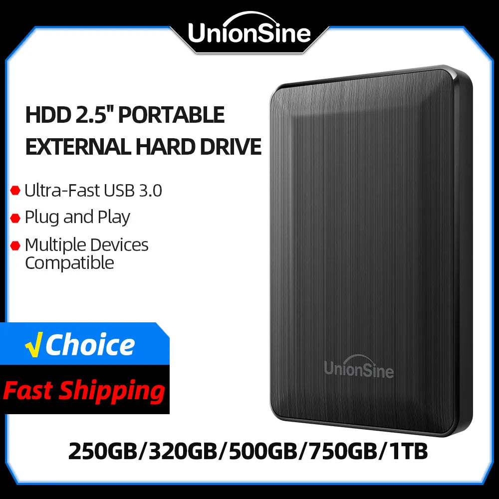 UnionSine HDD 2.5" Portable External Hard Drive 320gb/500gb/750gb/1tb USB3.0 Storage Compatible for PC,Mac,Desktop,MacBook,TV