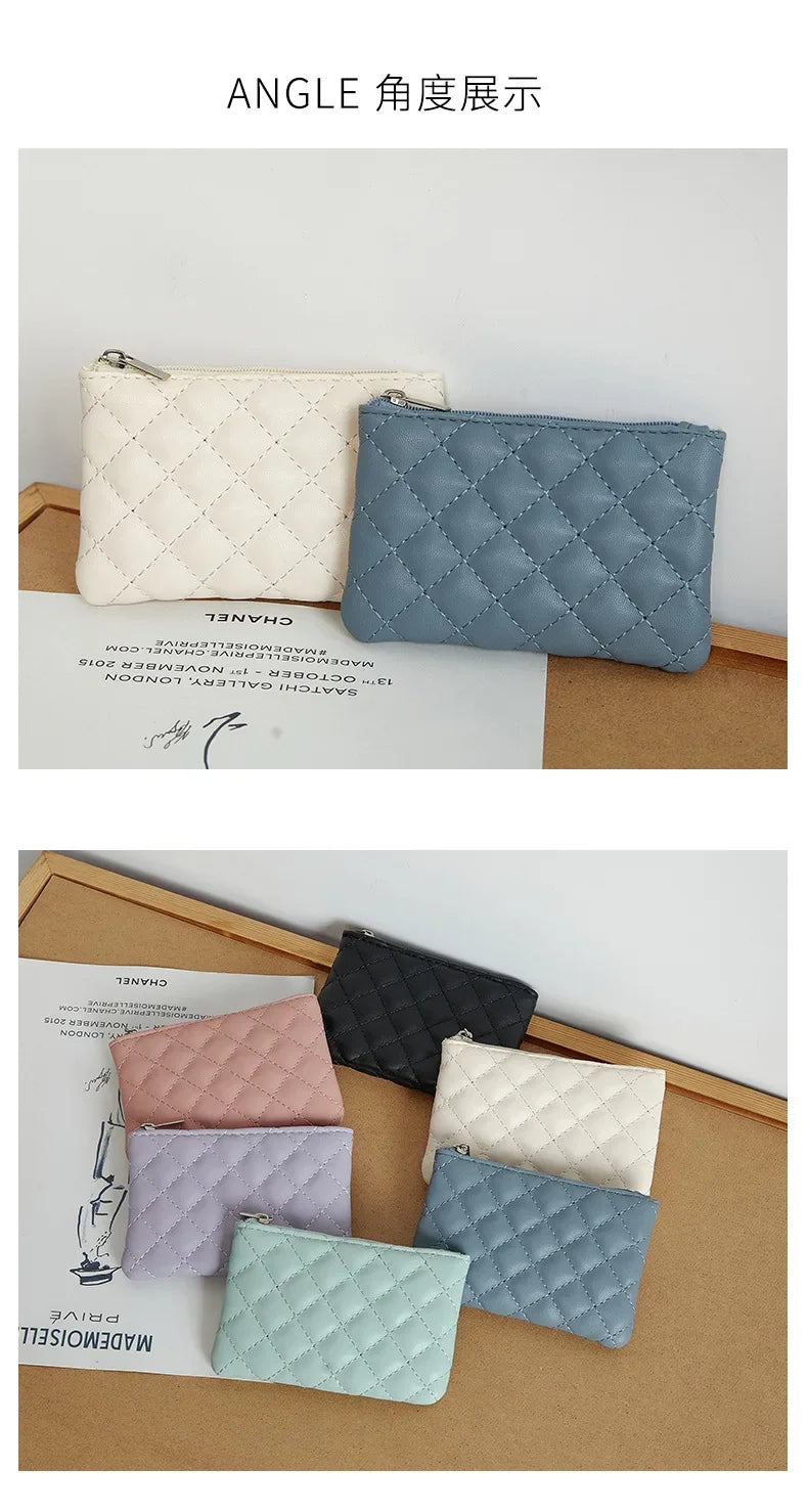 PU Soft Leather Diamond Grid Short Wallet Women Coin Purse Card Bag Zipper Coin Pouch Credit Card Holder ID Holder Mini Purse