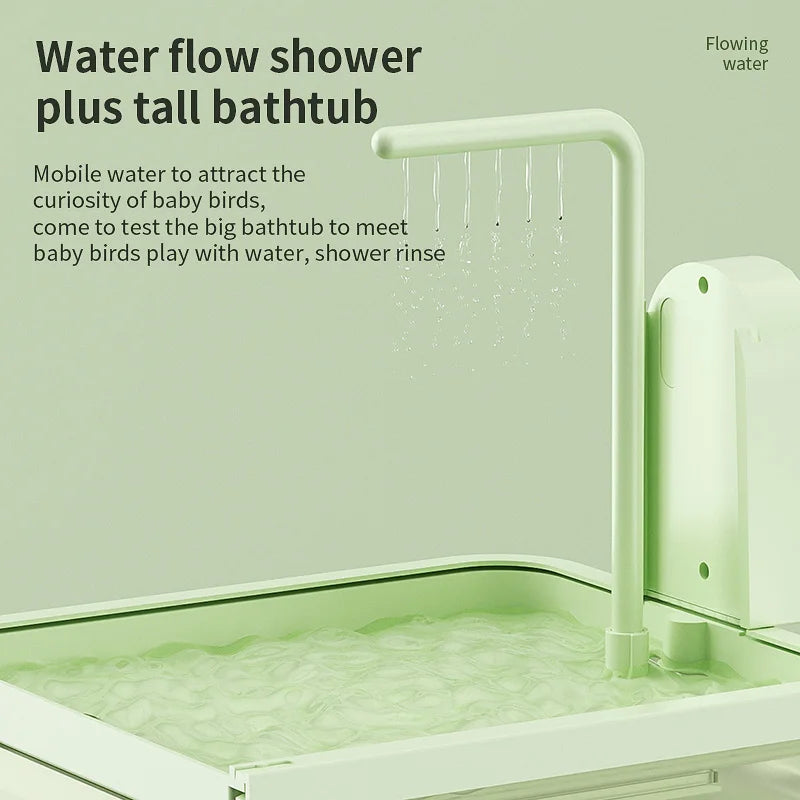 Bain d'oiseaux suspendu transparent, circulation d'eau automatique, douche de bain pour oiseaux, facile à nettoyer, conception peu encombrante, accessoire pour cage à oiseaux