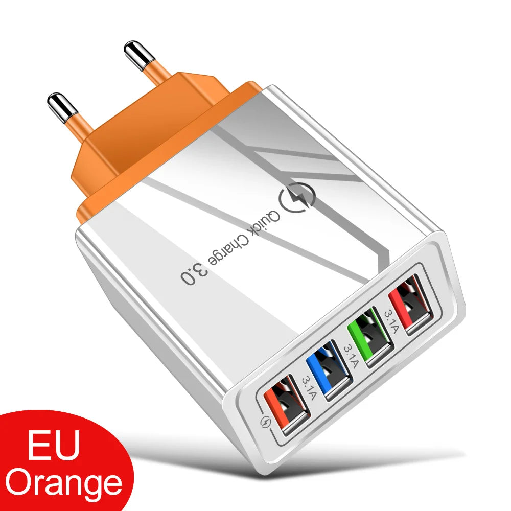 4 Ports USB Charger Fast Charging EU/US Plug Mobile Phone Charger Universal Quick Charge 3.0 Power Adapter For Xiaomi 12 Pro Max