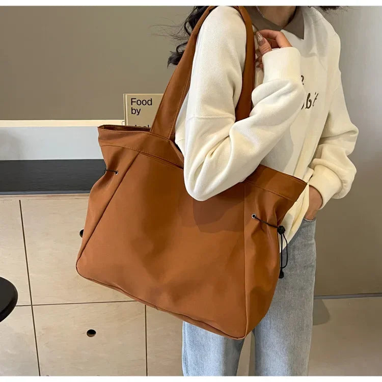 Sac fourre-tout décontracté de grande capacité, sac de voyage simple pour femme, grand sac à bandoulière, sacs à main esthétiques, sac fourre-tout à cordon