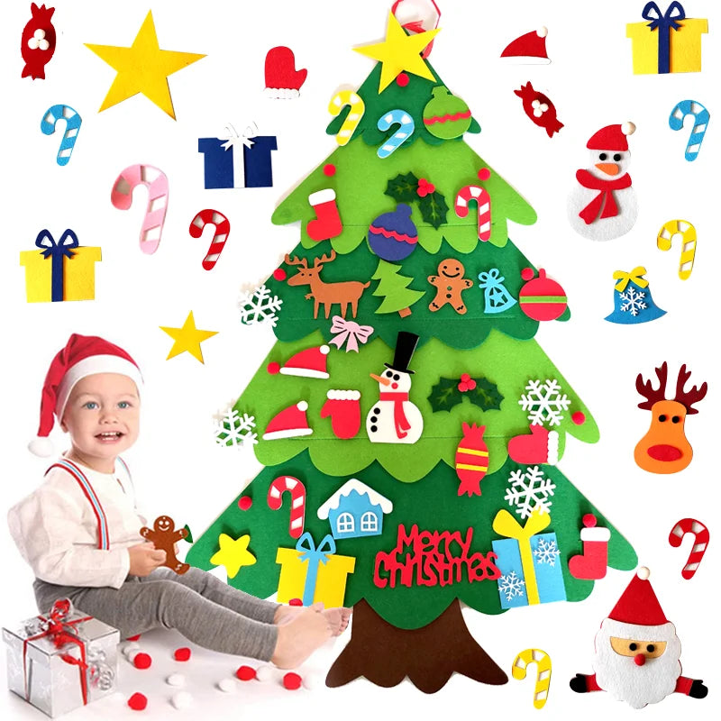 Felt Christmas Tree Gifts for Toddlers Kids with Led String Light, 3.2ft Wall Hanging DIY Xmas Tree 32 Ornaments Home Decoration