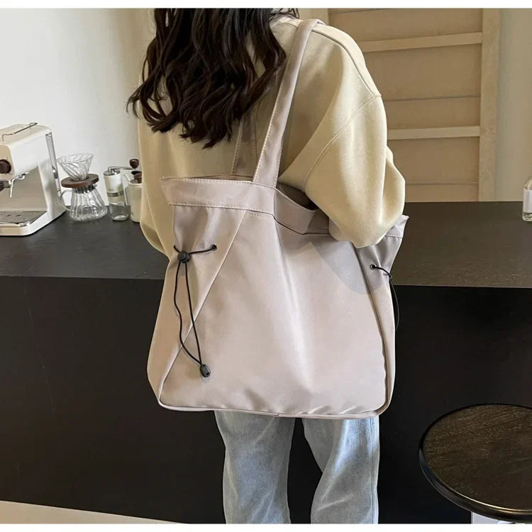 Sac fourre-tout décontracté de grande capacité, sac de voyage simple pour femme, grand sac à bandoulière, sacs à main esthétiques, sac fourre-tout à cordon
