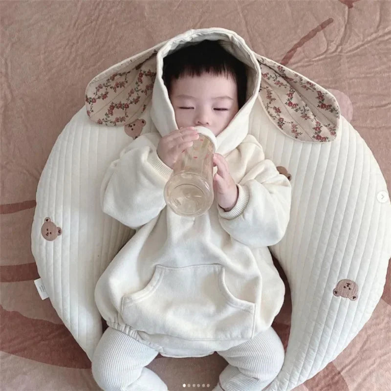 Coussin d'allaitement pour nouveau-né, coussin brodé pour bébé, coussin de lune en pur coton, oreiller de lit pour enfant, amovible et lavable