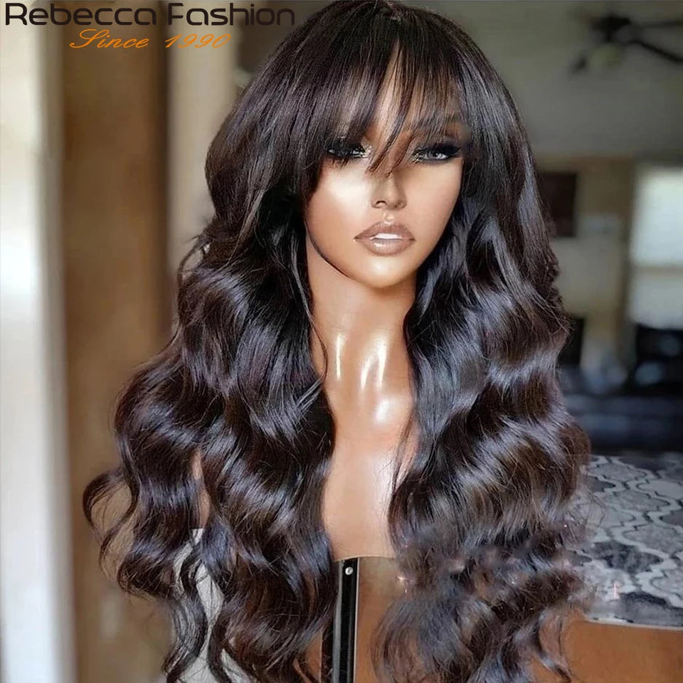 Perruques Rebecca 3x1 Body Wave 100 % cheveux humains avec frange rideau pour femmes, cheveux brésiliens Remy, sans colle, colorées, QVR