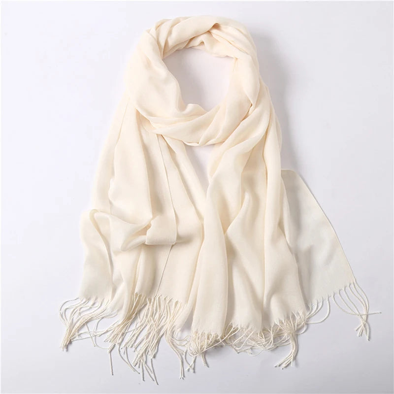 Écharpe tendance pour femme, couleur unie, hijab d'hiver, pompons, long châle, style cachemire, pashmina, bandana