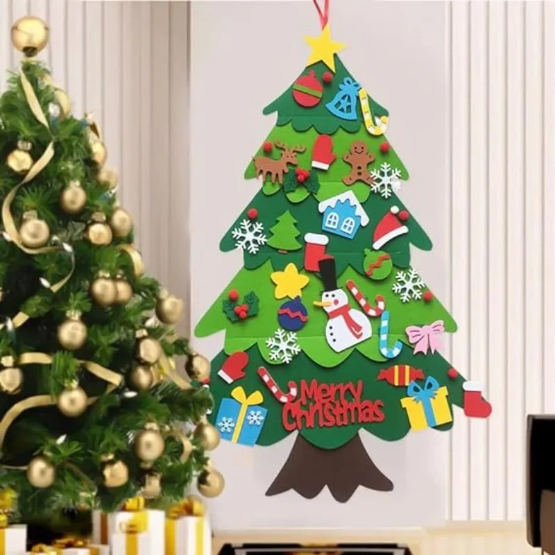 Felt Christmas Tree Gifts for Toddlers Kids with Led String Light, 3.2ft Wall Hanging DIY Xmas Tree 32 Ornaments Home Decoration