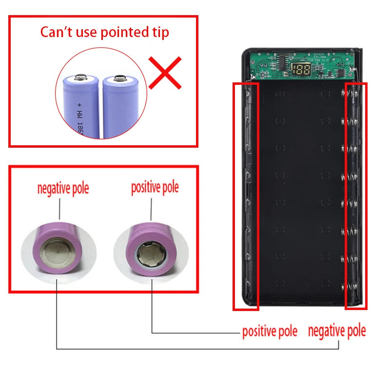 DIY 8*18650 Battery Power Bank Case Charge Storage Box 5V Dual USB Type C Battery Holder Box PD QC3.0 Fast Charge For SmartPhone