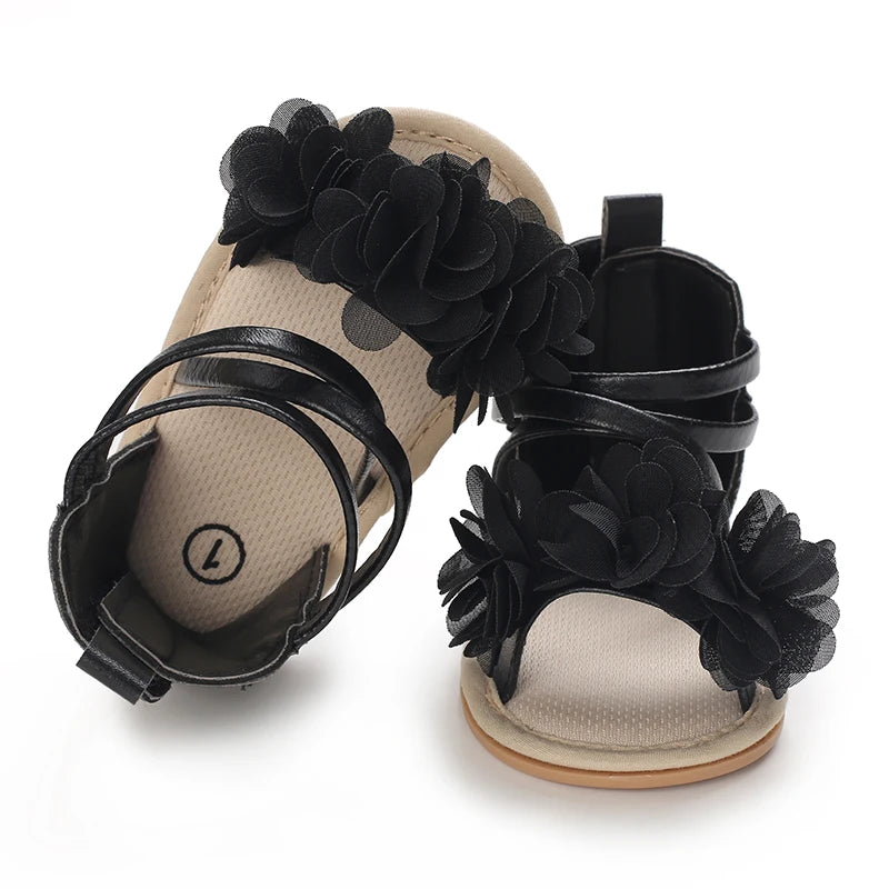 Girls' Sandals 2025 Summer New Children's Flower Princess Shoes Medium Large Children's Soft Bottom High Butt Roman Shoes
