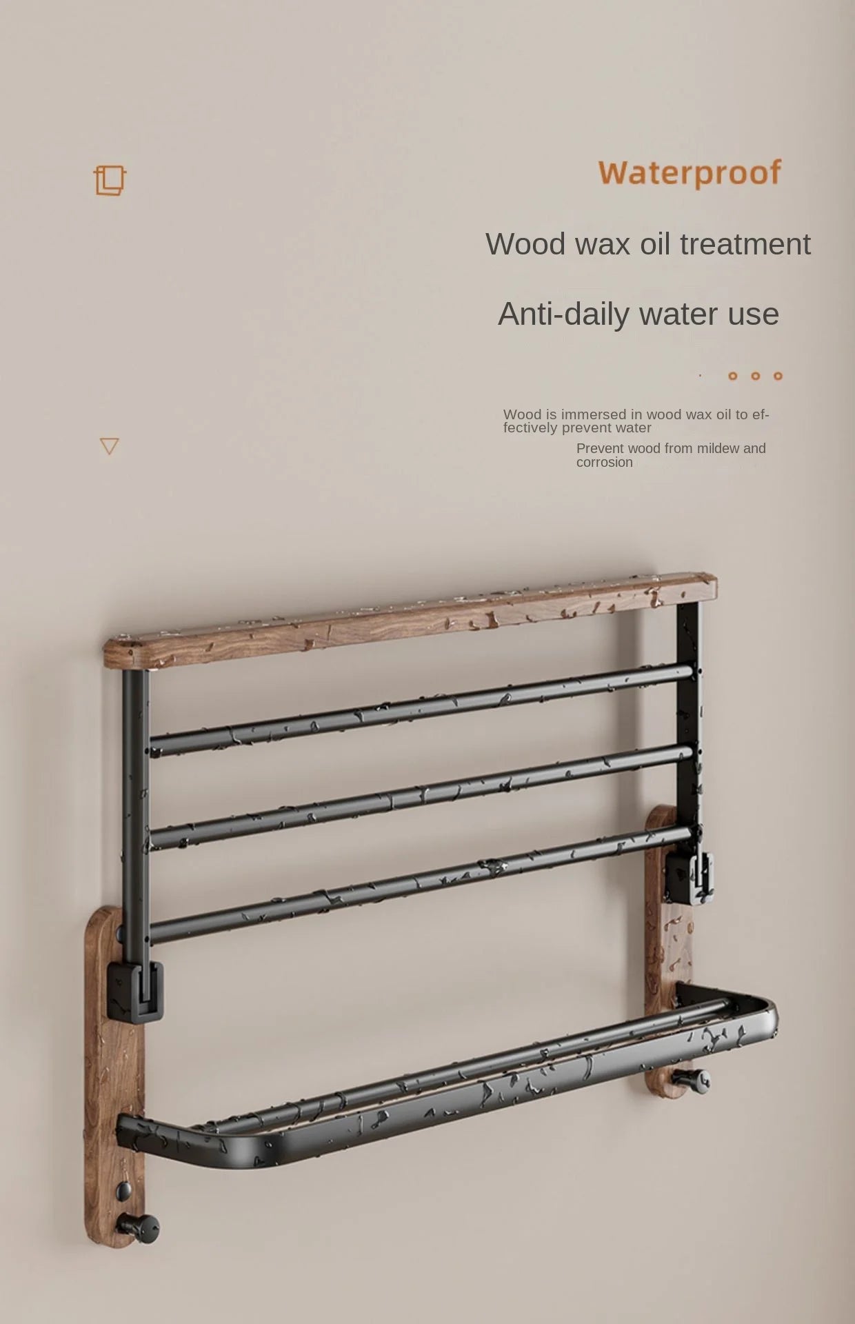 Nordic solid wood Light Luxury Towel Rack Bathroom Towel Shelf Perforated Wall Mounted Towel shelves Bathroom Accessories