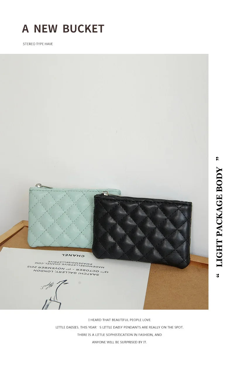 PU Soft Leather Diamond Grid Short Wallet Women Coin Purse Card Bag Zipper Coin Pouch Credit Card Holder ID Holder Mini Purse
