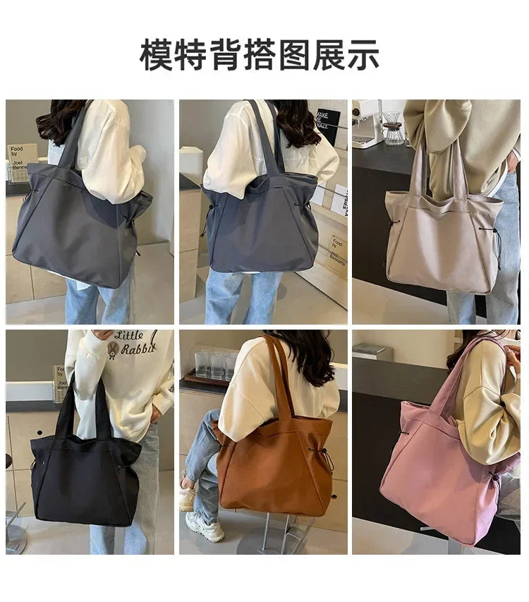 Sac fourre-tout décontracté de grande capacité, sac de voyage simple pour femme, grand sac à bandoulière, sacs à main esthétiques, sac fourre-tout à cordon
