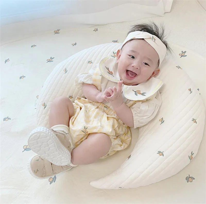 Coussin d'allaitement pour nouveau-né, coussin brodé pour bébé, coussin de lune en pur coton, oreiller de lit pour enfant, amovible et lavable