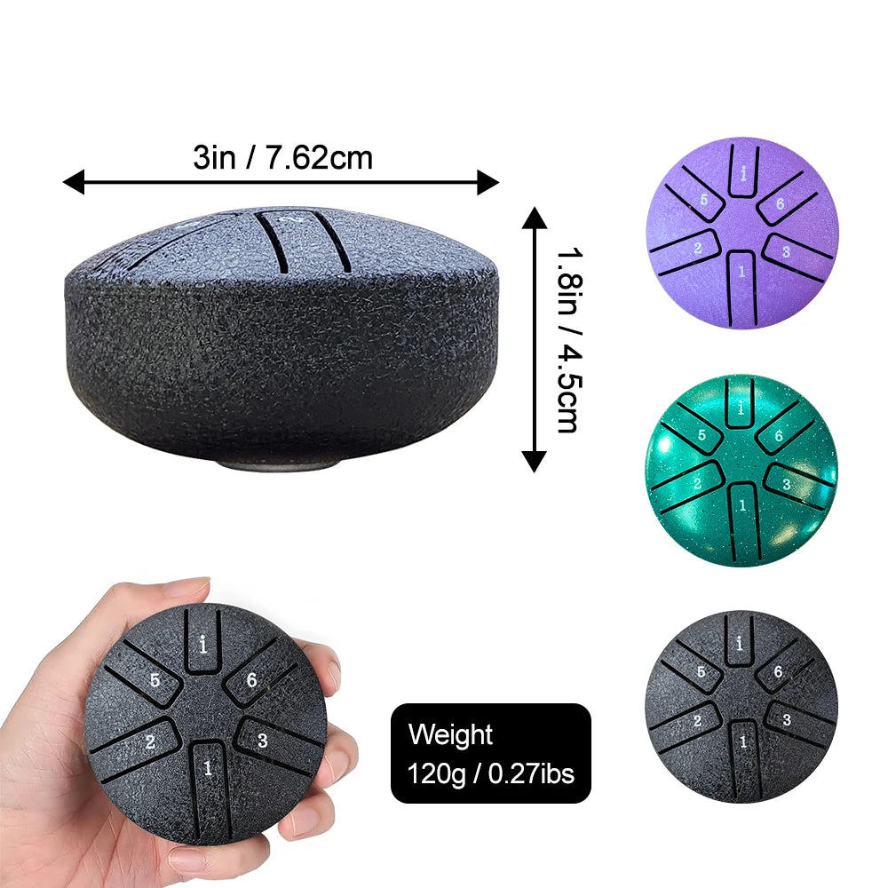 DOZZLY Ethereal Drum Steel Tongue Drum Carillon de pluie Handpan 3 pouces 6 notes Mini instrument de musique pour jardin extérieur