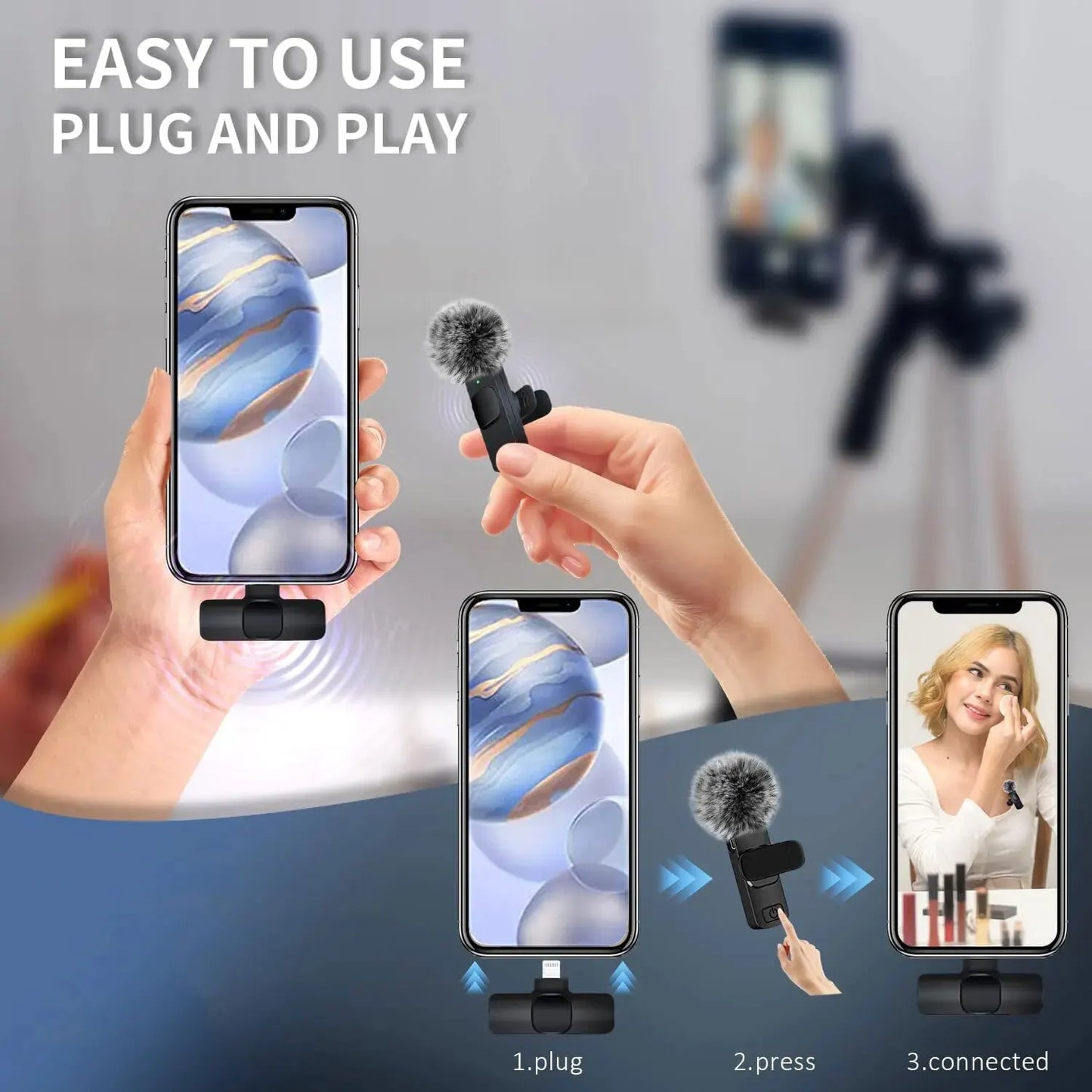 Nouveau microphone cravate sans fil, mini micro d'enregistrement audio et vidéo pour iPhone, Android, ordinateur portable, jeux en direct, téléphone portable