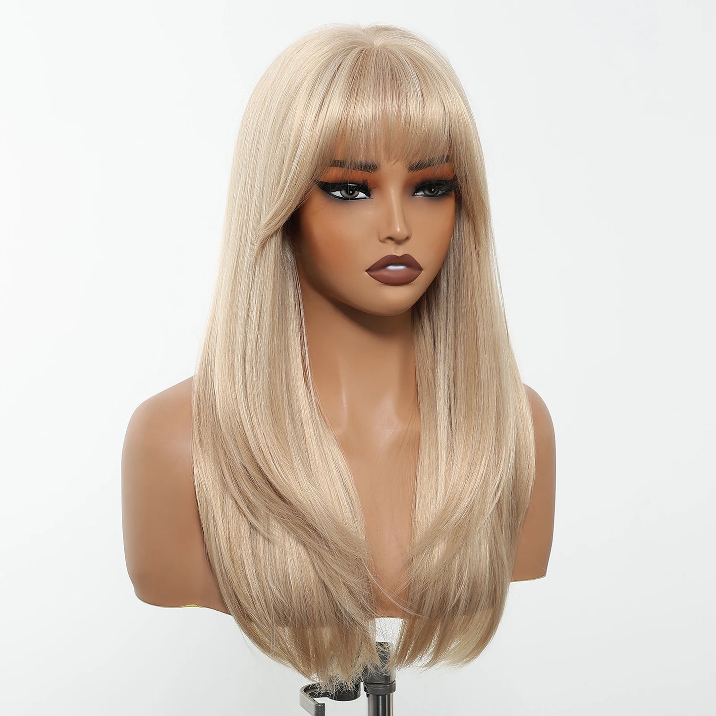 Perruques synthétiques longues blondes EASIHAIR pour femmes, cheveux naturels lisses et dégradés avec frange, résistantes à la chaleur, pour un usage quotidien