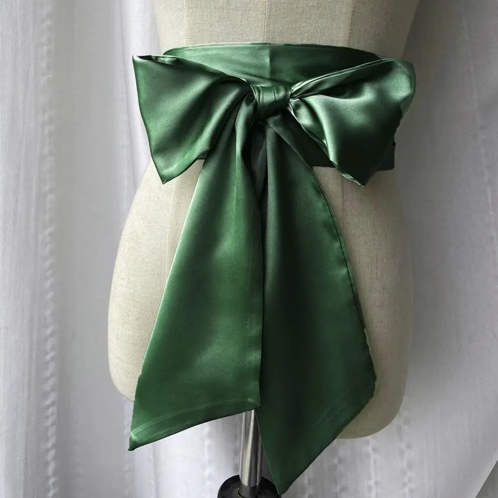 Satin Silk Bow Corset Waist Belt Wide Decorative Bowknot Fabric Ribbon Cummerbunds DIY Waist Bands For Women Lady Girl Bridal