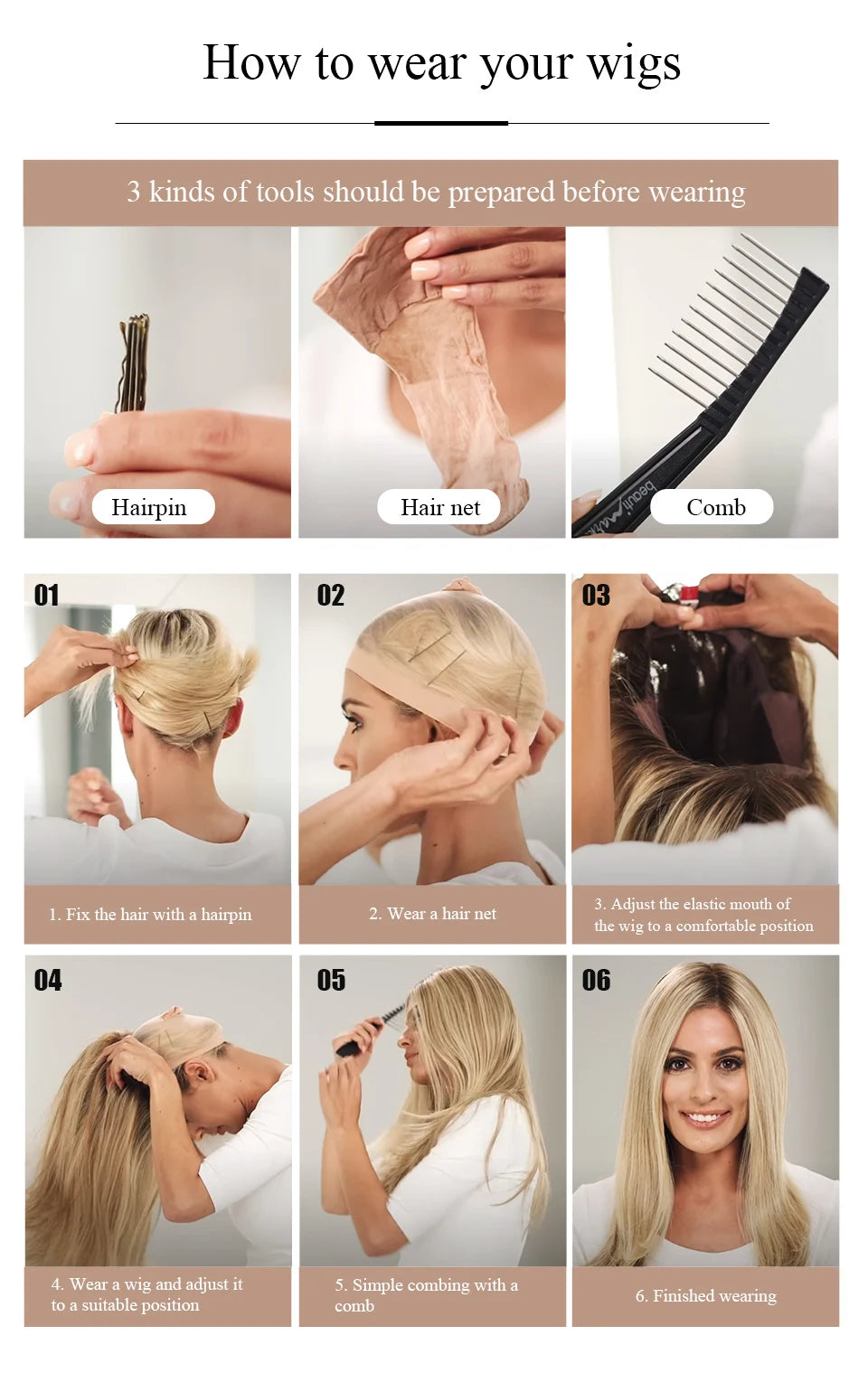 Perruques synthétiques longues blondes EASIHAIR pour femmes, cheveux naturels lisses et dégradés avec frange, résistantes à la chaleur, pour un usage quotidien