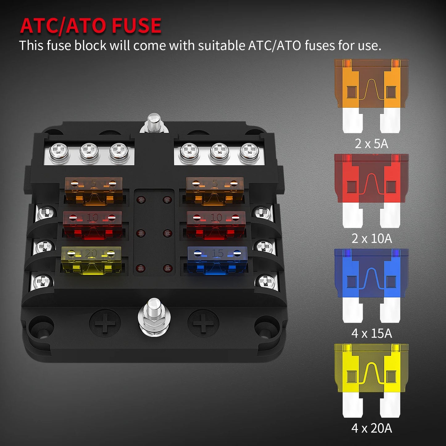 Bloc de fusibles à lame 12 V 6 voies avec indicateur LED, couvercle de protection étanche et autocollant pour voiture, camion, remorque