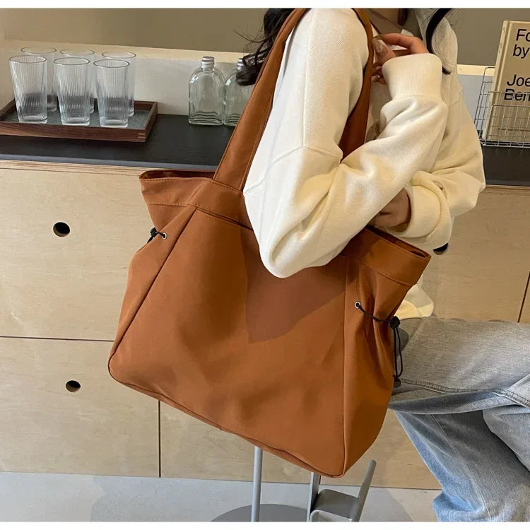 Sac fourre-tout décontracté de grande capacité, sac de voyage simple pour femme, grand sac à bandoulière, sacs à main esthétiques, sac fourre-tout à cordon