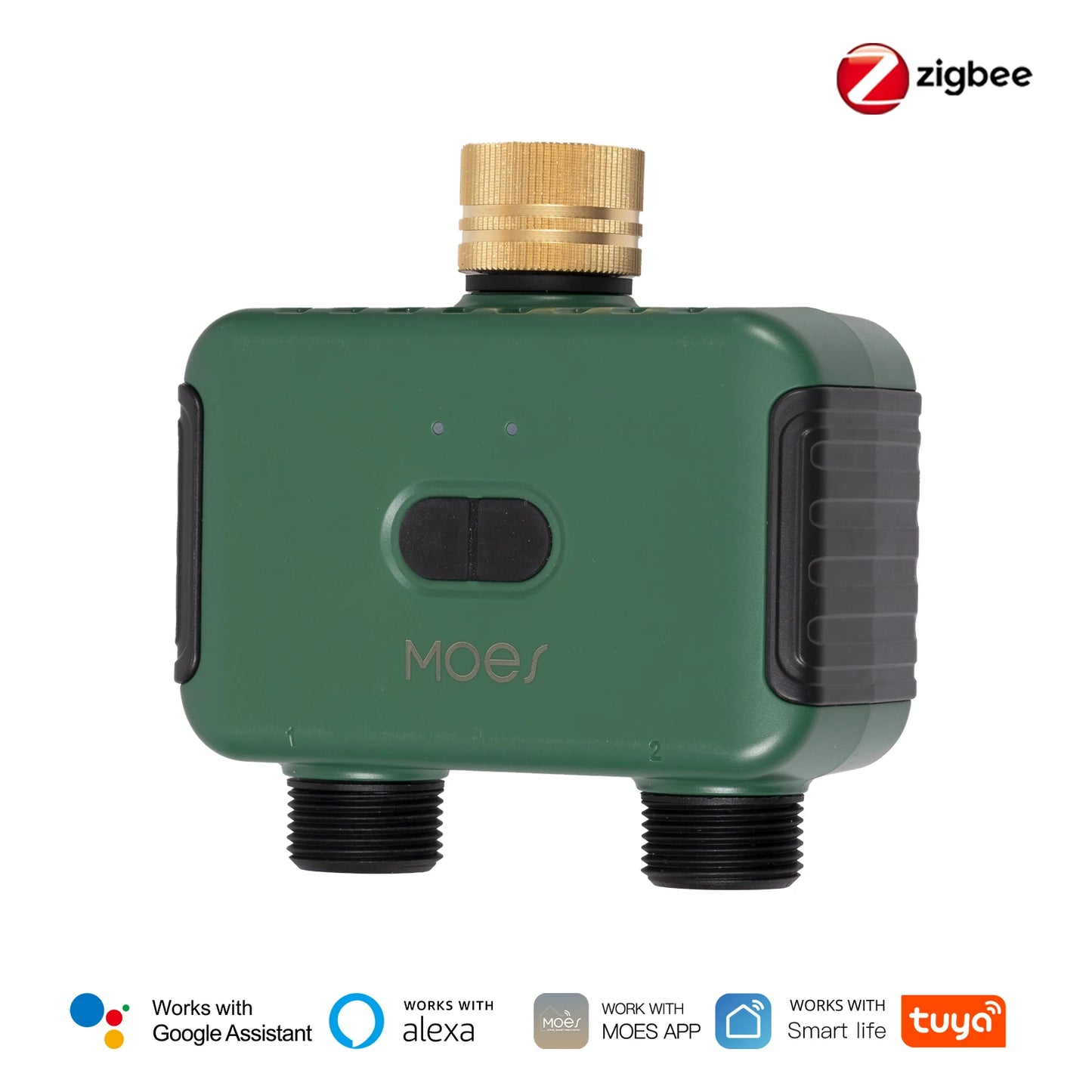 MOES Tuya Smart ZigBee 2-Outlet Water Timer Brass lnlet Sprinkler with Filter Programmable Irrigation Work With Alexa GoogleHome