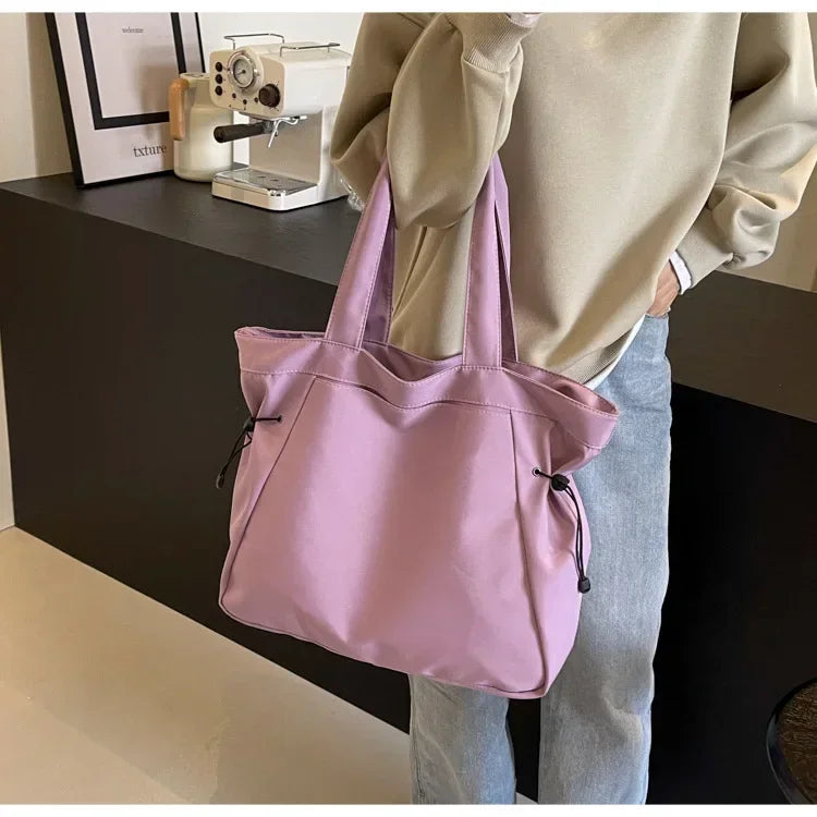 Sac fourre-tout décontracté de grande capacité, sac de voyage simple pour femme, grand sac à bandoulière, sacs à main esthétiques, sac fourre-tout à cordon