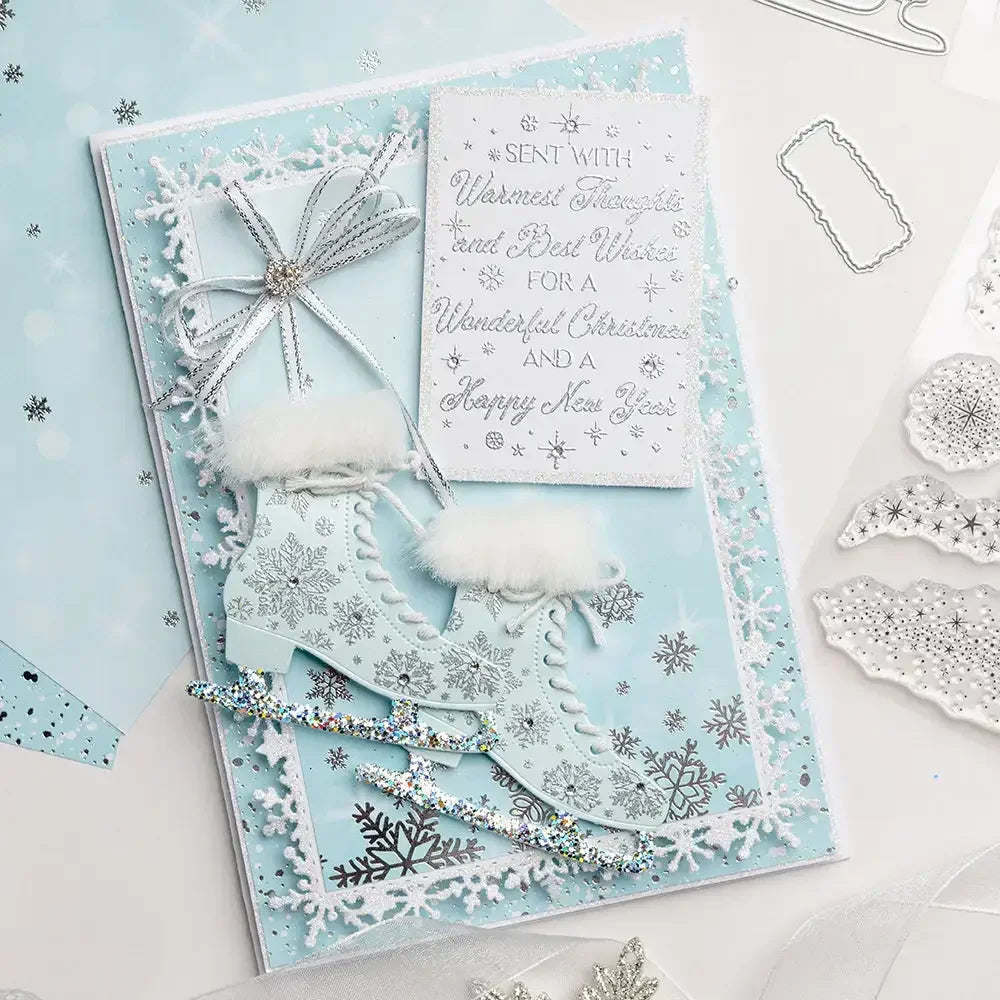 Winter Wonderland Christmas Ice Skate Snowflake Poinsettias Cutting Dies Hot Foil Scrapbooking Diary Decorate Embossing Template