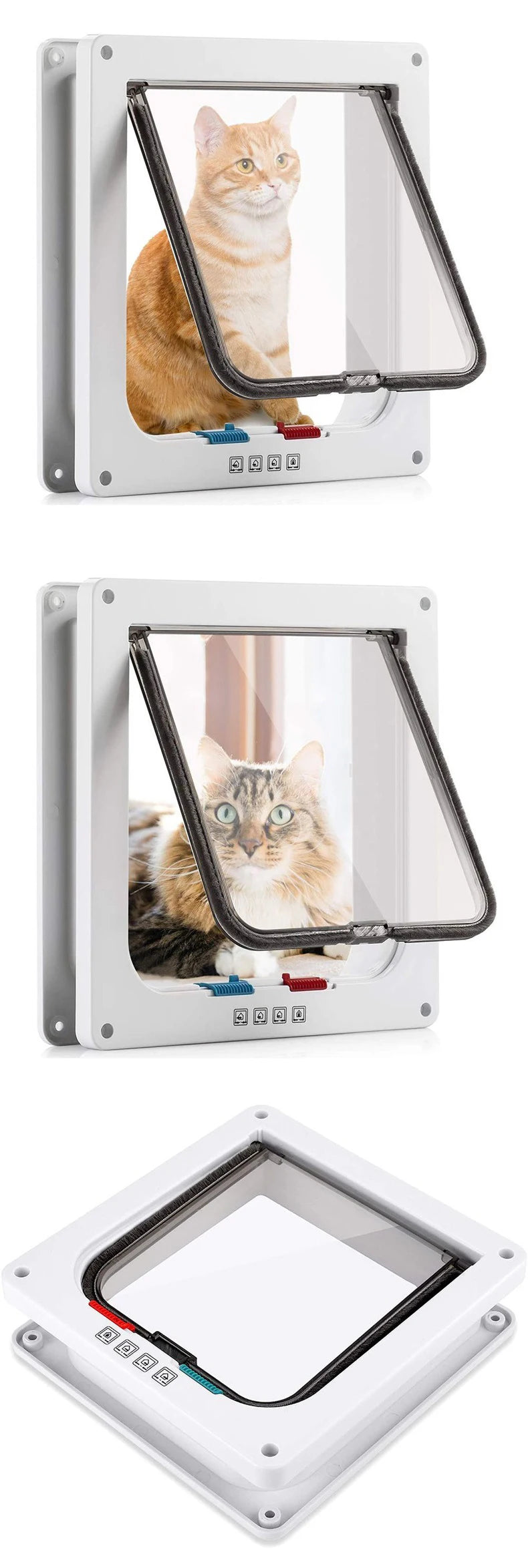 Dog Cat Flap Door with 4 Way Security Lock Flap Door for Dog Cats Kitten ABS Plastic Small Pet Gate Door Kit Cat Dogs Flap Doors