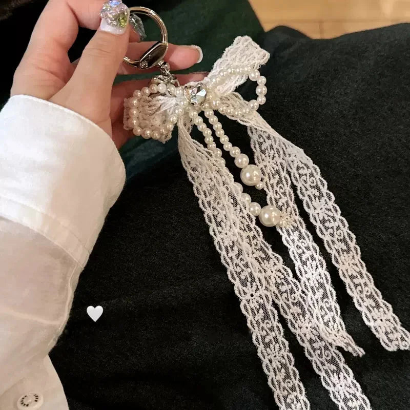 Chaîne de téléphone portable en dentelle et perles, style coréen des années 2000, breloque, nœud, porte-clés, écouteurs, sac, pendentif, accessoires Kawaii