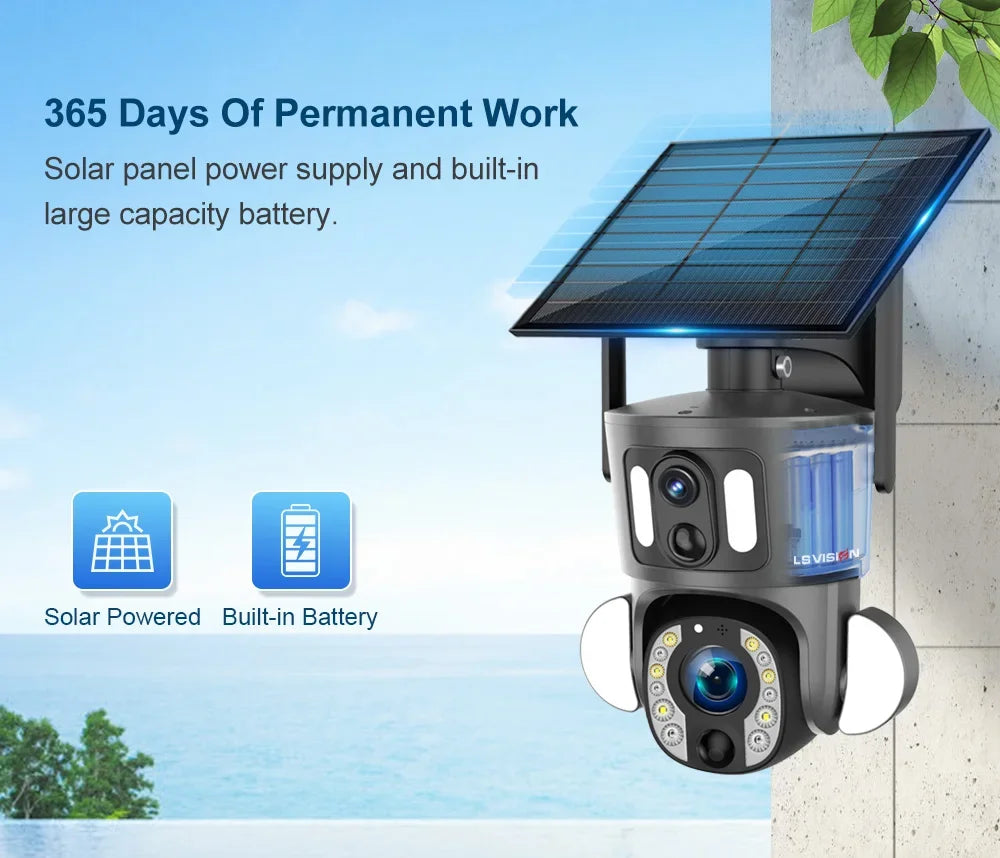LS VISION 4G Solar Security Camera Outdoor 20X Zoom Dual Screen 8MP WiFi PTZ Dual Lens PIR Detection Auto Tracking Camera UBOX