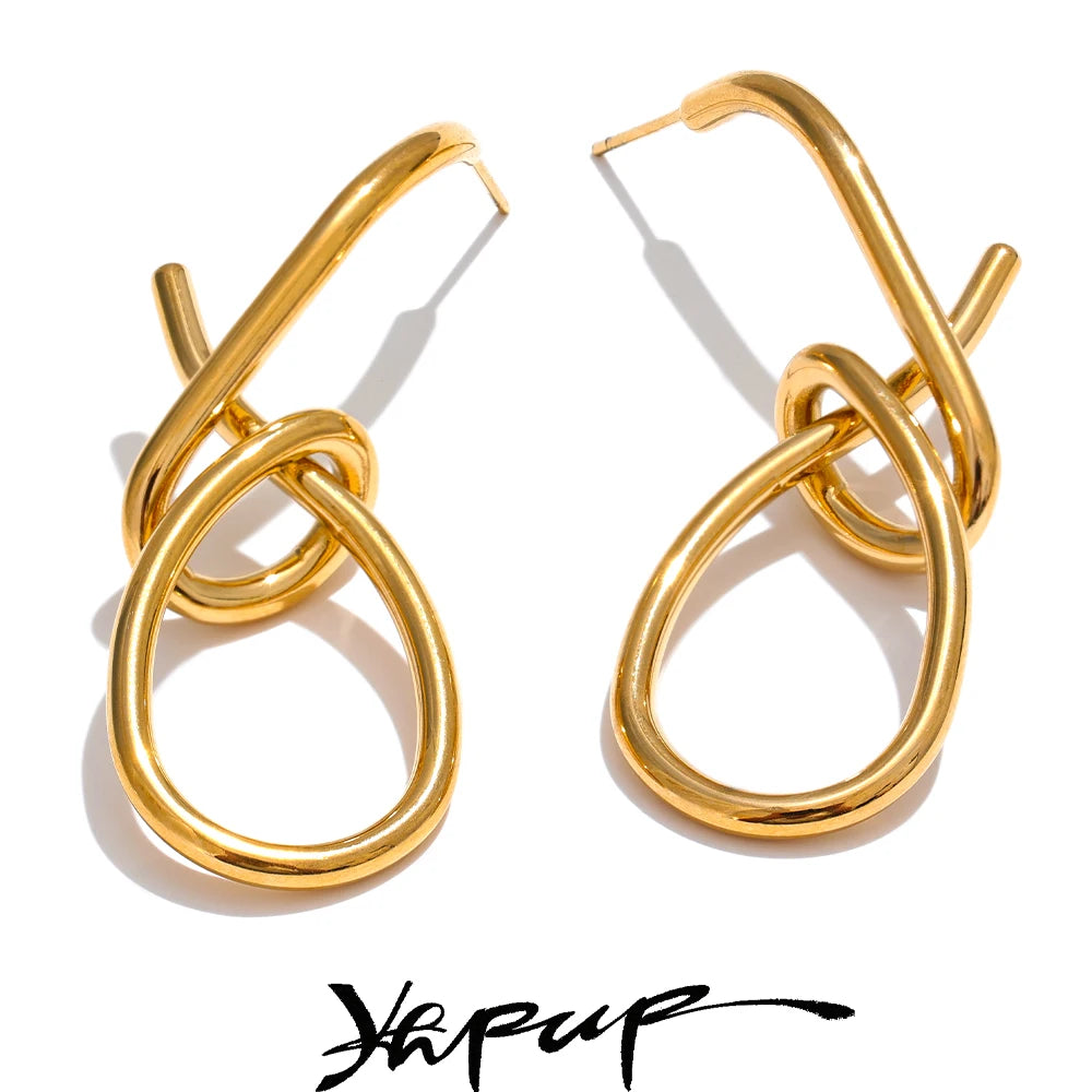 Yhpup Personalized Stainless Steel Geometric Big Drop Unusual Earrings for Women Rust Proof Texture Statement Party Jewelry