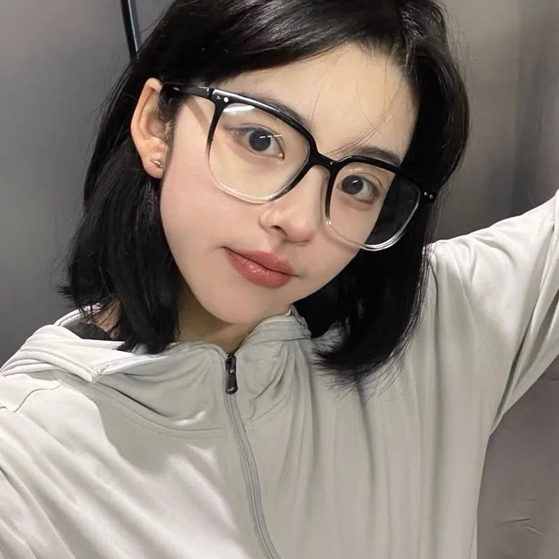 Monture de lunettes anti-lumière bleue tendance et tendance avec verres plats dégradés en bois pour femmes