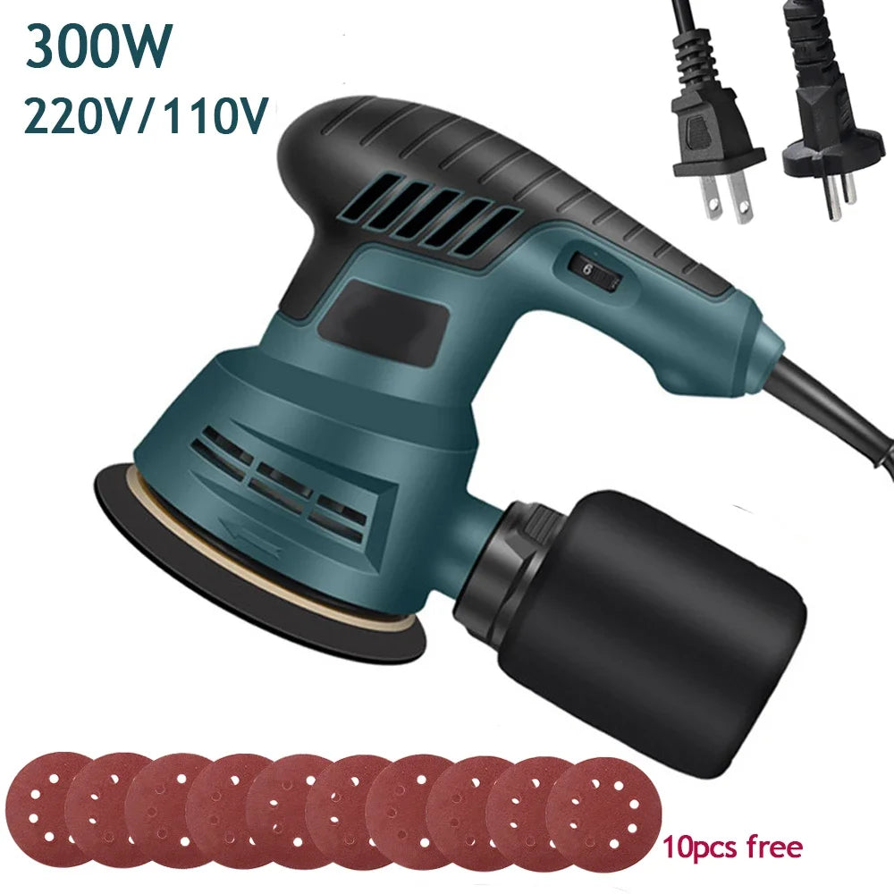 Ponceuse excentrique électrique 300 W, 6 vitesses réglables, ponçage du bois de 5 pouces (125 mm), polissage de voiture avec bac à poussière