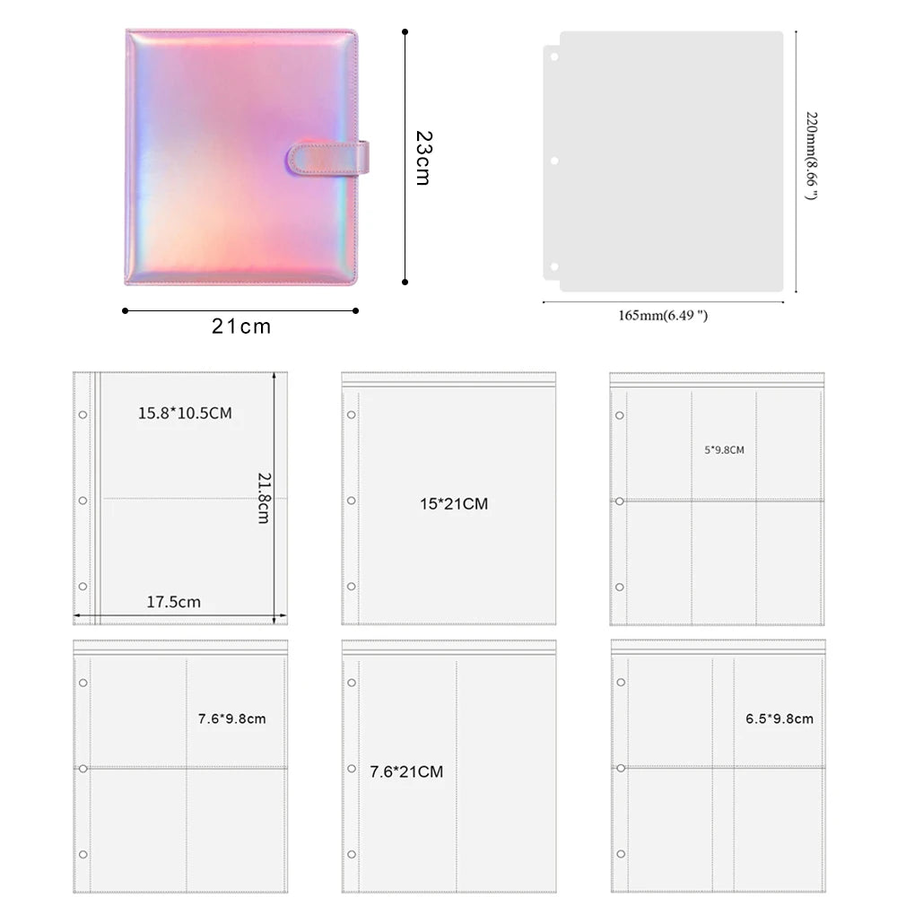PLRBOK A5 Widened 3-ring D-shaped Magnetic Buckle Laser Mirror Binder Photo Album Card PhotoCard Collection Book Ring Notebook
