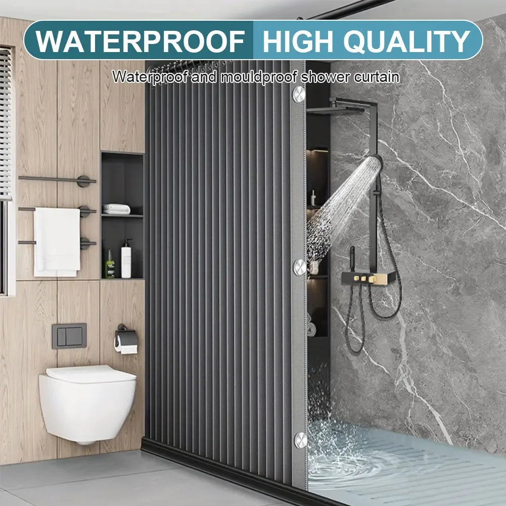 Foldable Magnetic Shower Curtain Waterproof Bath Curtain with 12/14 Hooks Modern Curtain Privacy Bathroom Divider for Bathroom
