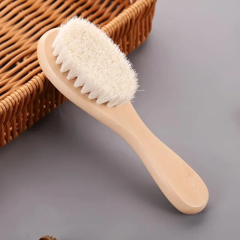 Brosse à cheveux en laine et bois pour nouveau-né, peigne pour bébé, masseur de tête portable, brosse de bain pour cheveux, nouveau