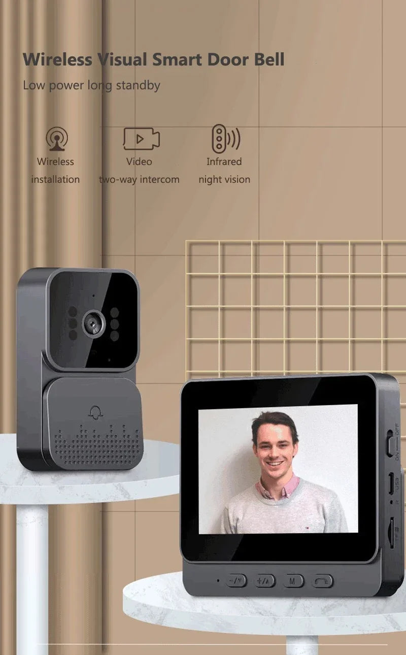 Wireless Video Intercom Doorbell HD Night Vision 4.3-inch lPS Screen Waterproof Visual Door Bell Camera Smart Home Security