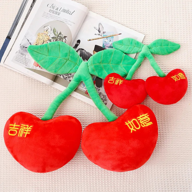Peluche cerise dessin animé Kawaii, plantes en peluche, nourriture, cerise rouge, coussin, mignon, doux, jouets pour enfants, cadeau, décoration