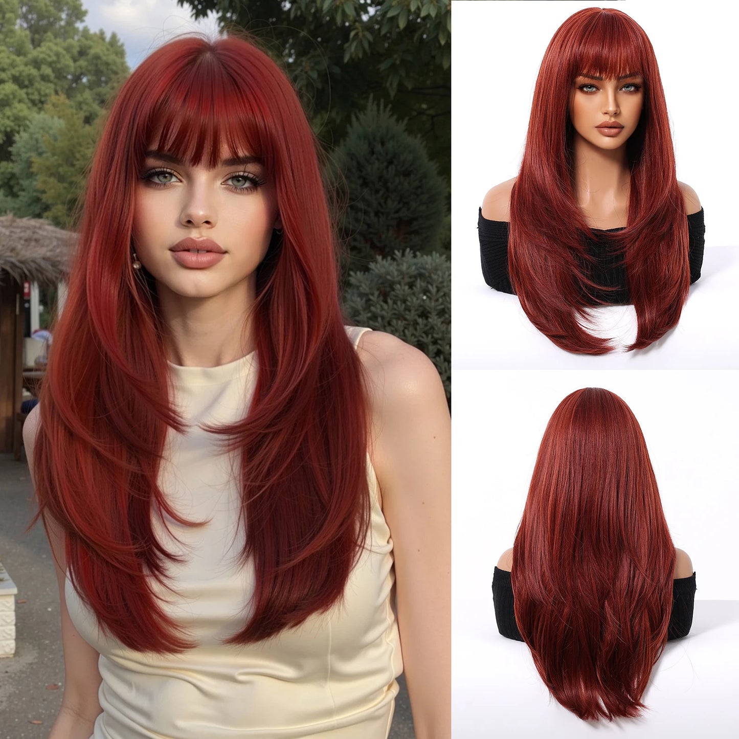 Perruques synthétiques longues blondes EASIHAIR pour femmes, cheveux naturels lisses et dégradés avec frange, résistantes à la chaleur, pour un usage quotidien